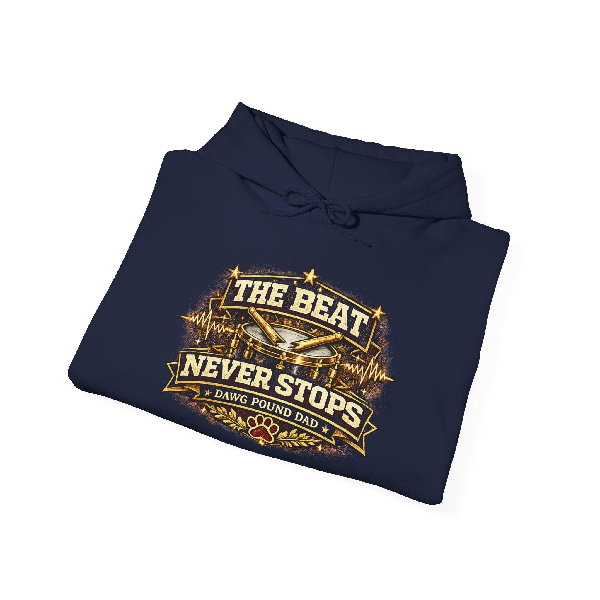 Hoodie — "The Beat Never Stops" Vintage Music Graphic Pullover