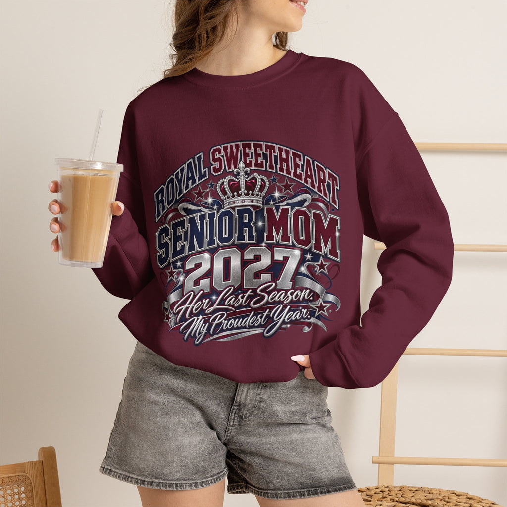Senior Mom 2027 Crewneck Sweatshirt – "Royal Sweetheart" Graduation Mom Gift