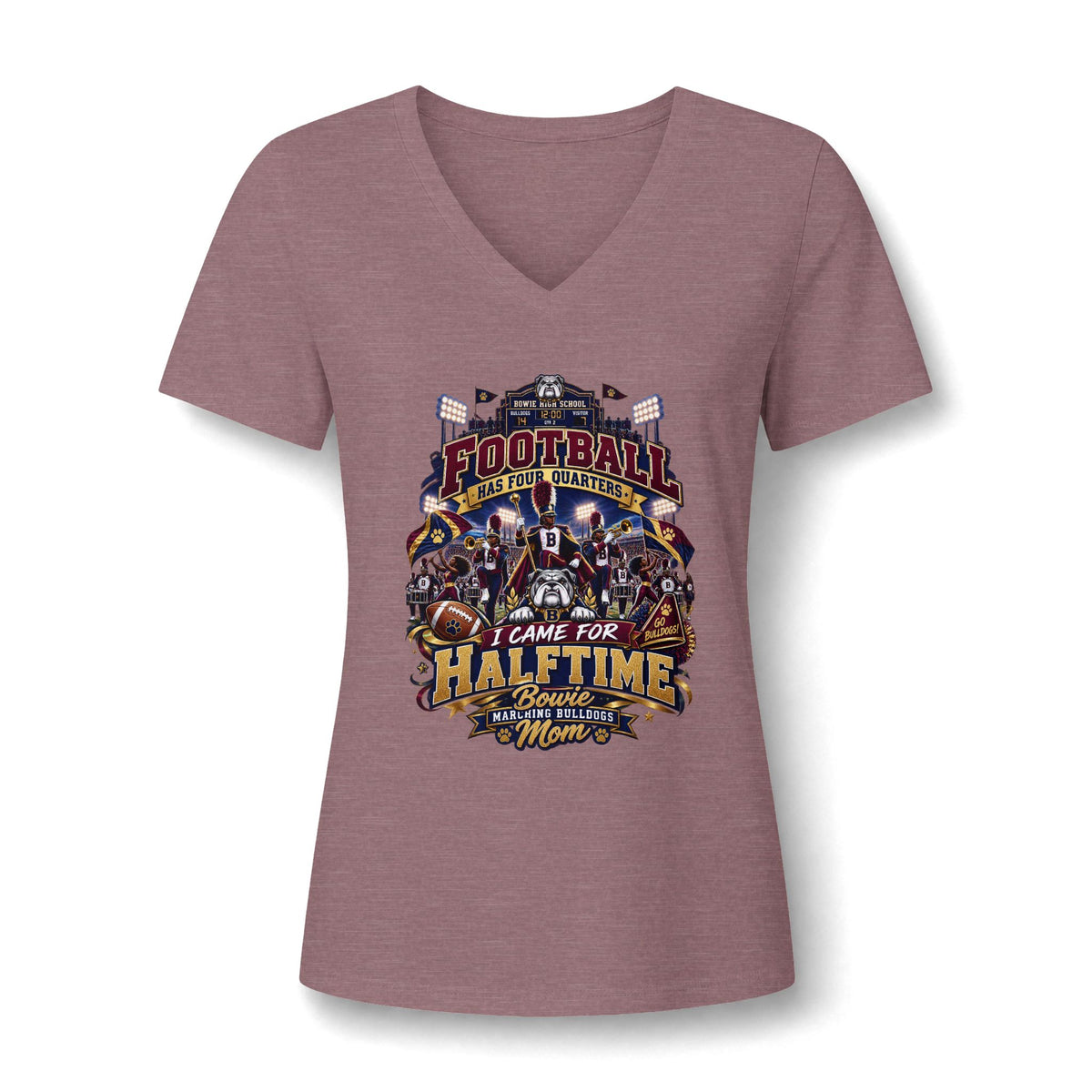 Women's V-Neck Tee — 'I Came for Halftime' Football Mom Graphic