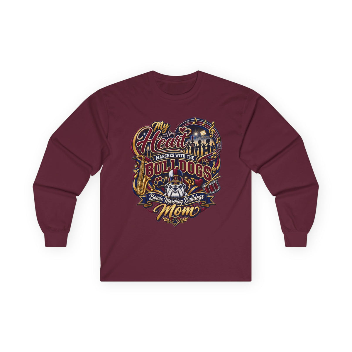 Bulldogs Mom Long Sleeve Tee — "My Heart Belongs to the Bulldogs" Fan Shirt