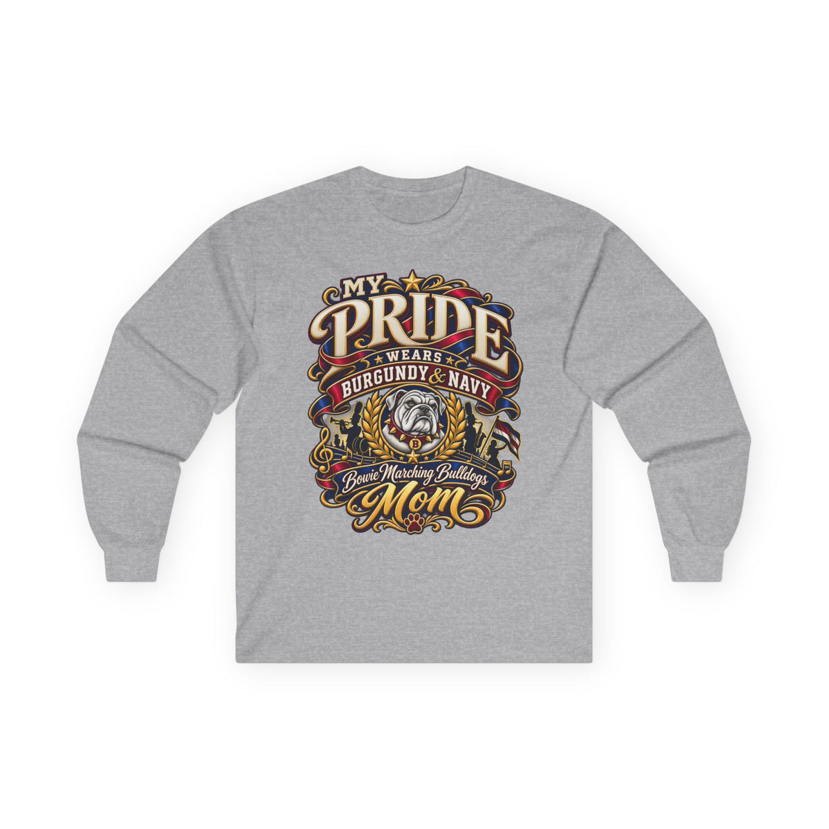 My Pride Wears Burgundy & Navy Mom Long Sleeve Tee
