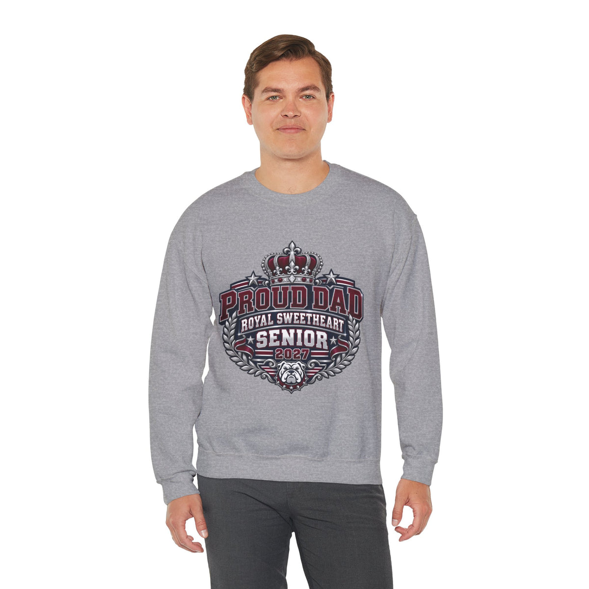 Proud Dad Senior 2027 Crewneck Sweatshirt — Royal Sweetheart Graduation Gift
