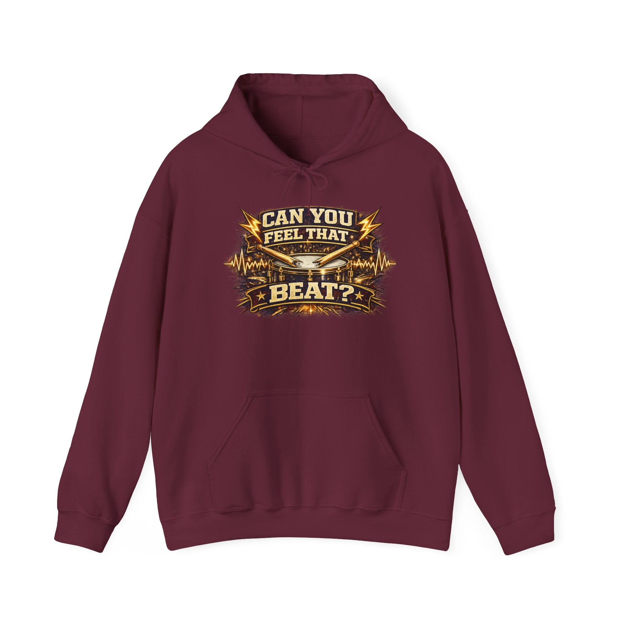 Can You Feel That Beat? Hoodie – Retro Drum & Music Graphic Pullover