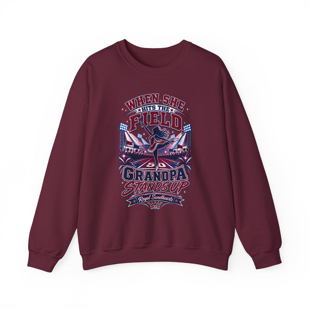 When She Hits the Field Grandpa Stands Up Sweatshirt — Baseball Grandpa Crewneck