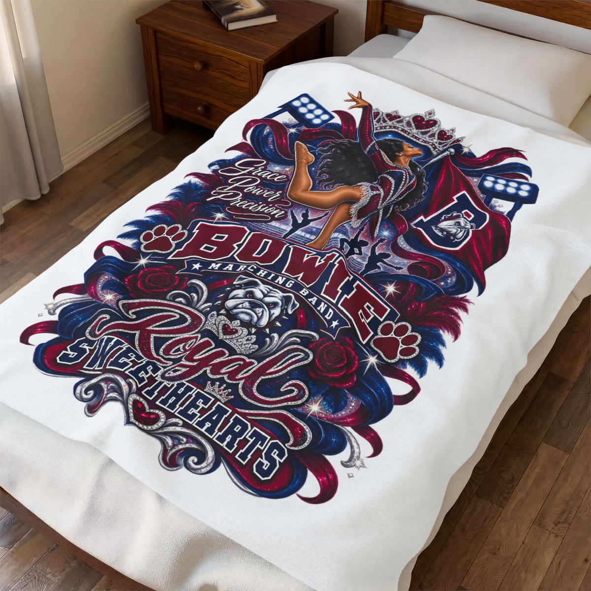 Velveteen Plush Blanket — Bowie Royal Sweethearts Marching Band Design