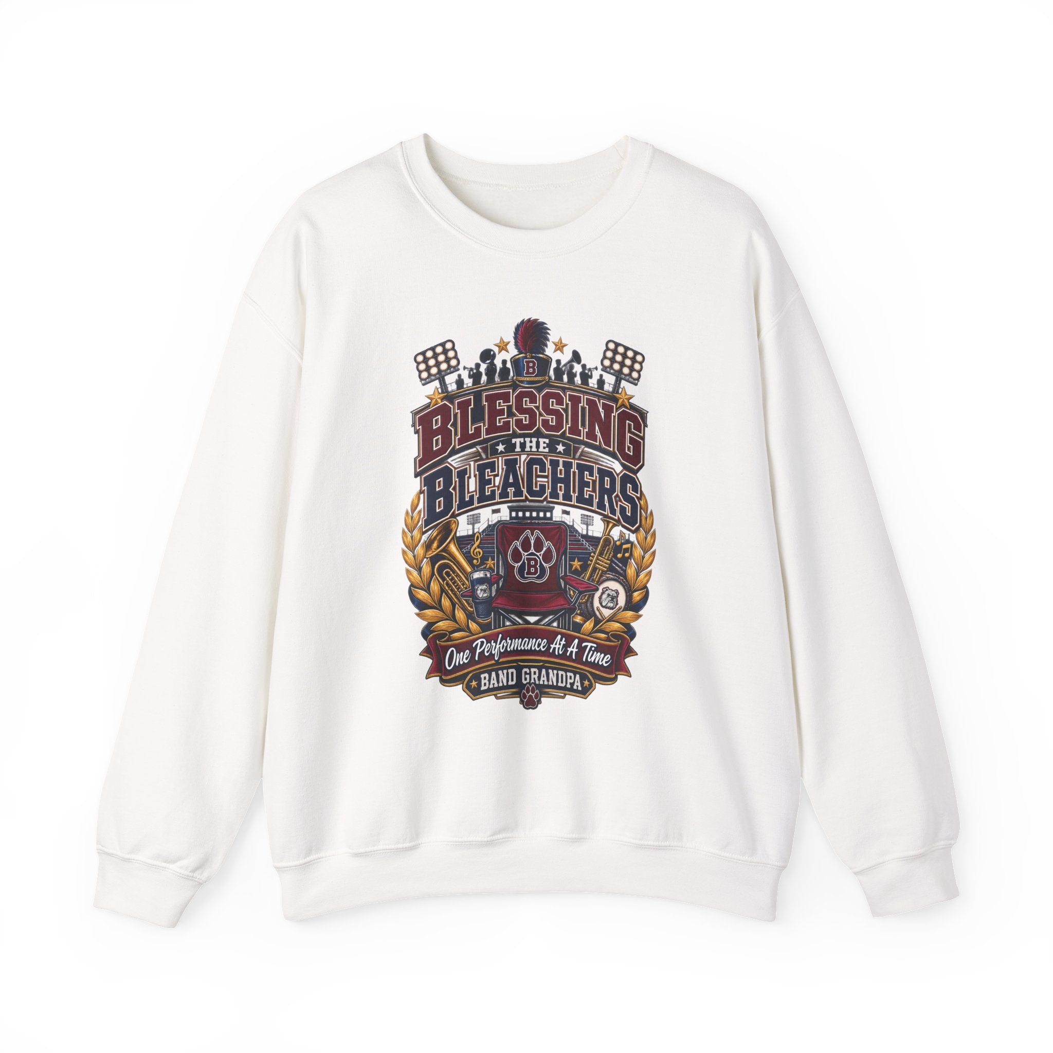 Crewneck Sweatshirt — "Blessing the Stands" High School Band Grandpa Design