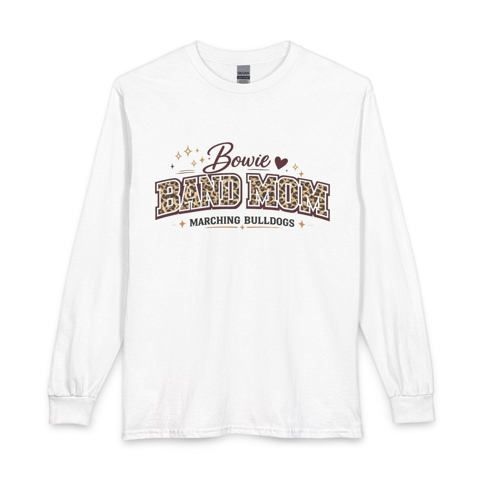 Bowie Band Mom Long Sleeve Shirt — Marching Bulldogs Leopard Print
