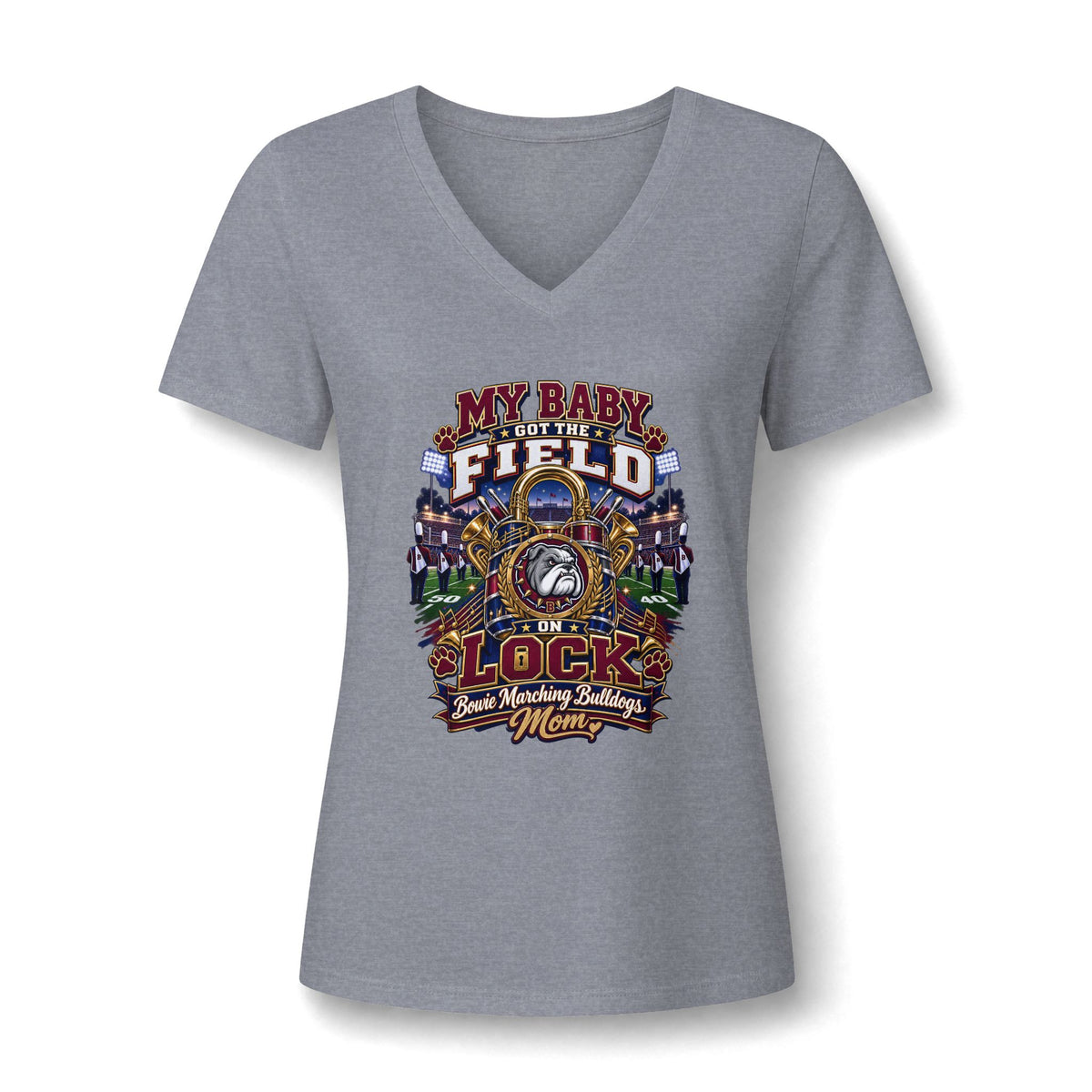 Baseball Mom V-Neck Tee - "My Baby Is Out There On The Field" Graphic Shirt