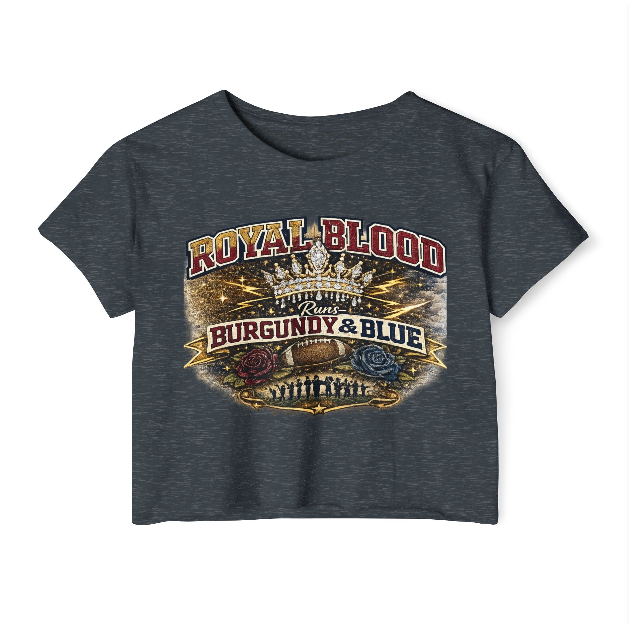 Royal Blood Burgundy & Blue Crop Top — Women's Festival Graphic Tee
