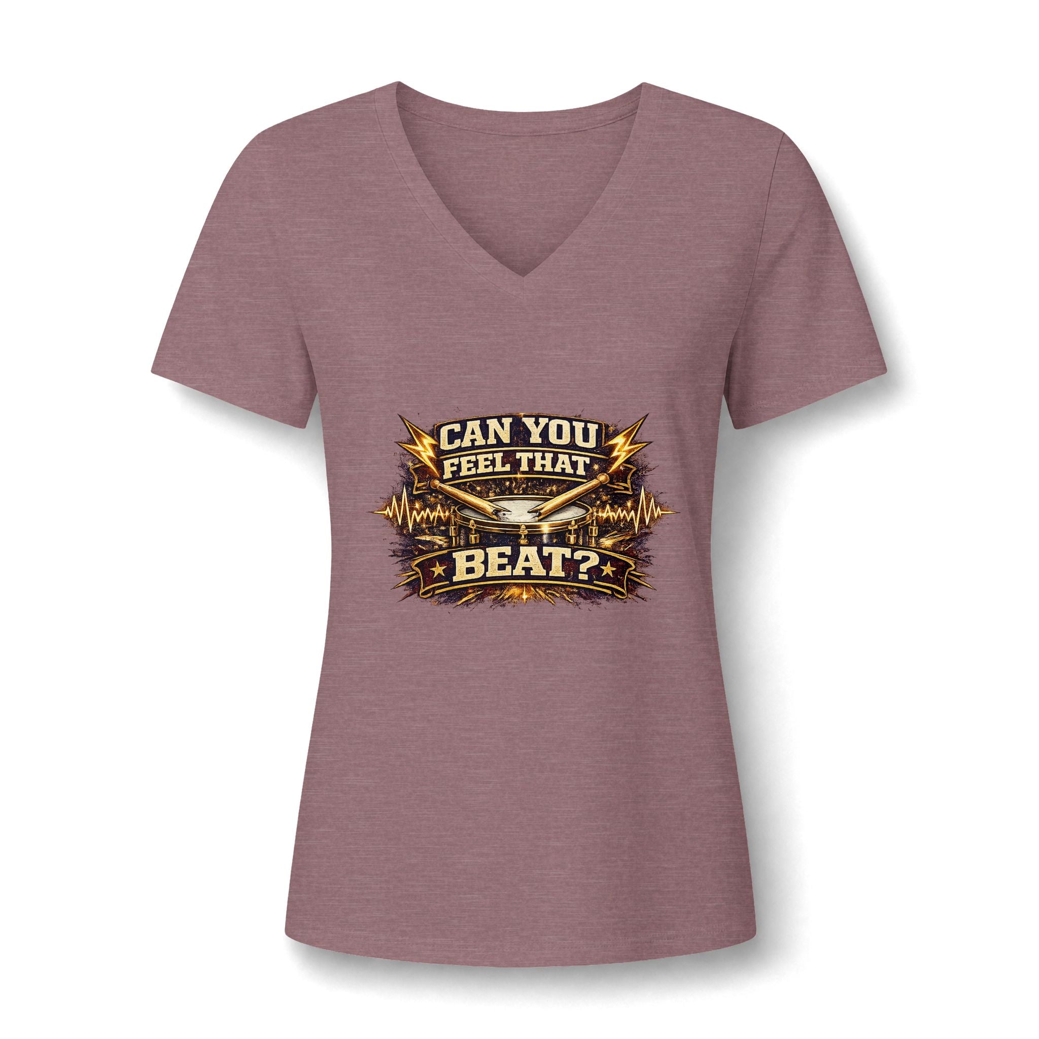Graphic V-Neck Tee — "Can You Feel That Beat?" Music Festival Shirt for Women