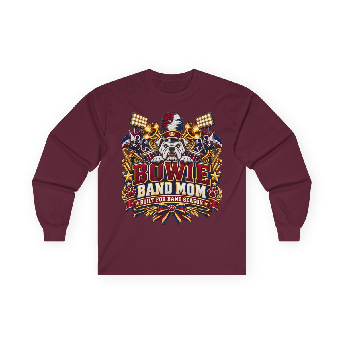 Band Mom Long Sleeve Tee — “Bowie Band Mom” Marching Band Shirt