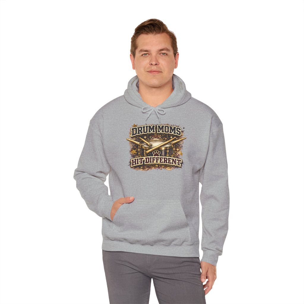 Drum Moms Hoodie - "Drum Moms Hit Different" Vintage Drumsticks Graphic