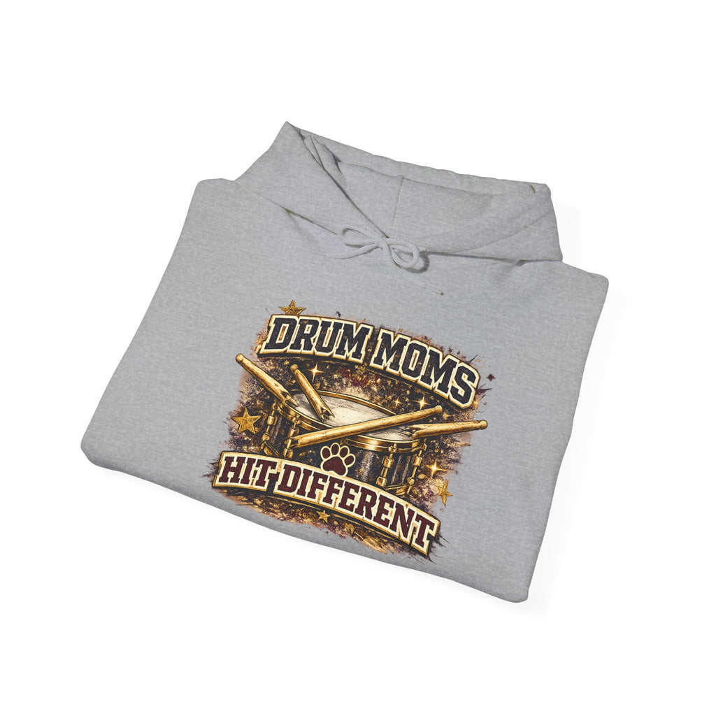 Drum Moms Hoodie - "Drum Moms Hit Different" Vintage Drumsticks Graphic