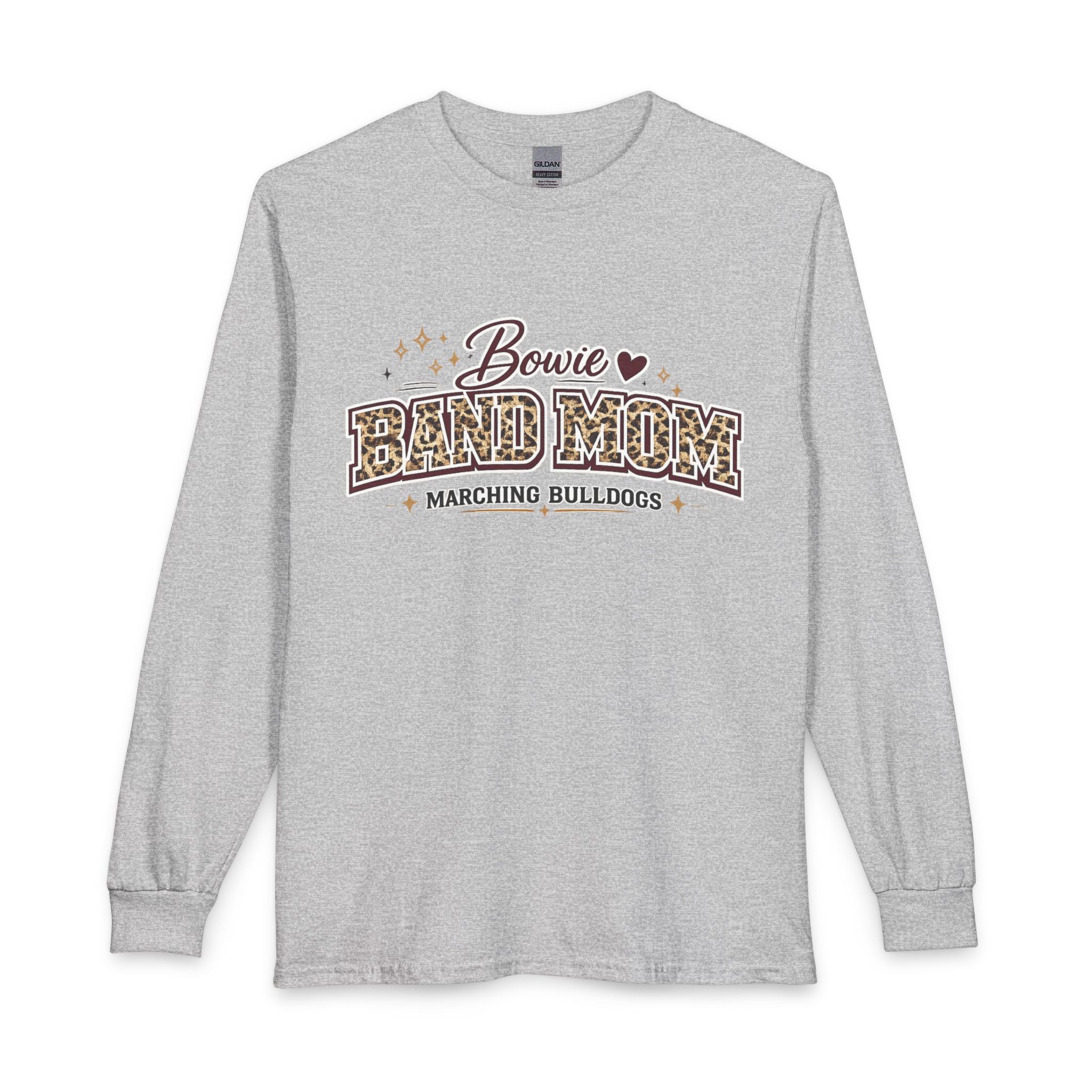 Bowie Band Mom Long Sleeve Shirt — Marching Bulldogs Leopard Print
