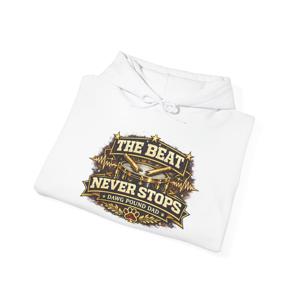 Hoodie — "The Beat Never Stops" Vintage Music Graphic Pullover