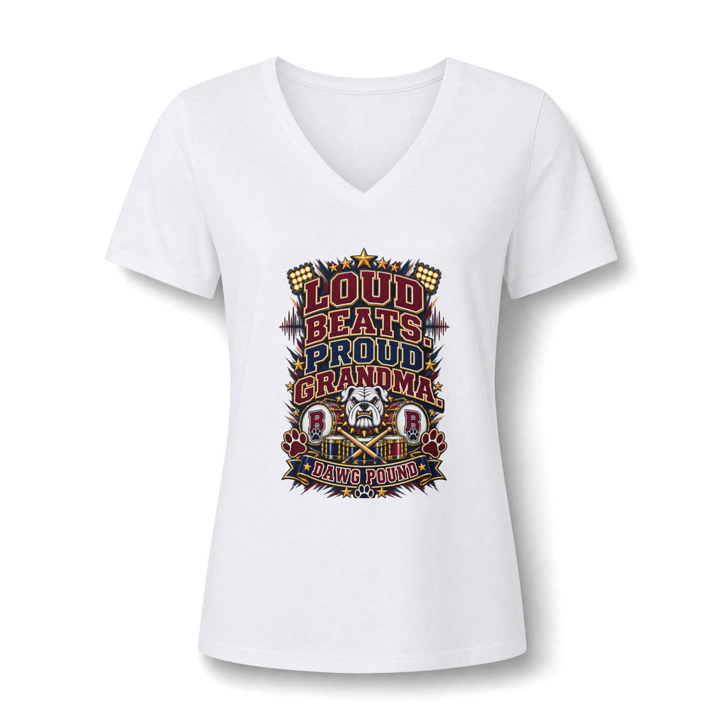 Loud Beats Proud Grandma V-Neck Tee — Rockin' Music Lover Grandma Shirt