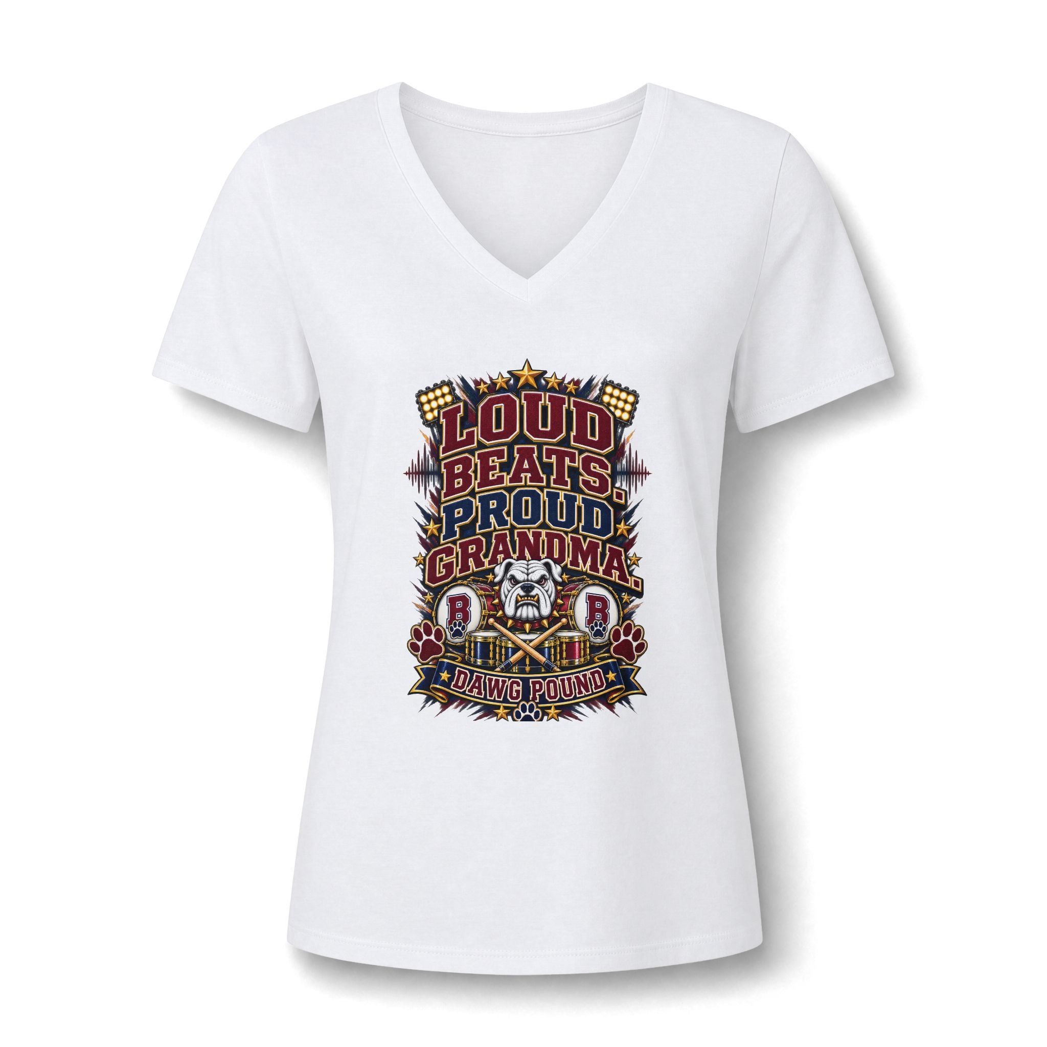 Loud Beats Proud Grandma V-Neck Tee — Rockin' Music Lover Grandma Shirt
