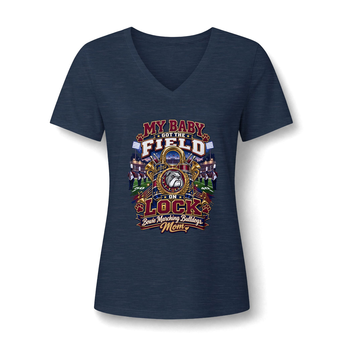 Baseball Mom V-Neck Tee - "My Baby Is Out There On The Field" Graphic Shirt
